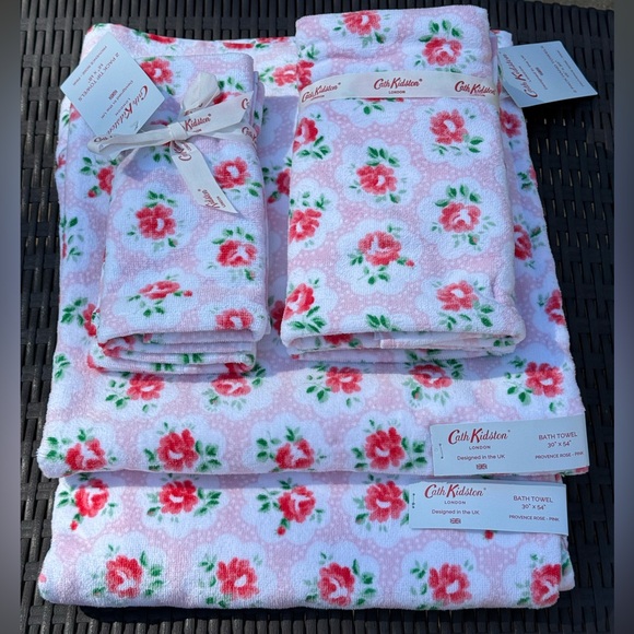 Cath Kidston Provence Rose Pink Cotton Velour 2 Bath 2 Hand 2 Tip Towel Set 6pc - Picture 1 of 12